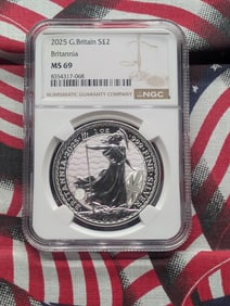 1 Oz. .999 FINE SILVER 2025 Great Britain 2 Pounds Britannia - NGC MS69