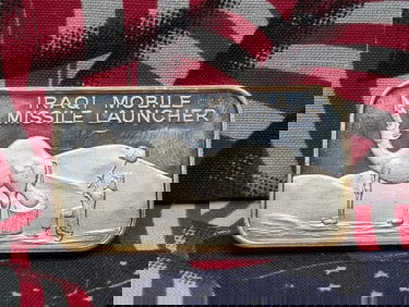 1 Oz. .999 FINE SILVER Iraqi Mobile Missile Launcher Designed Art Bar