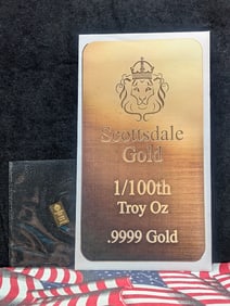 1/100th Oz. .9999 FINE GOLD Scottsdale Mint Designed Miniature Art Bar