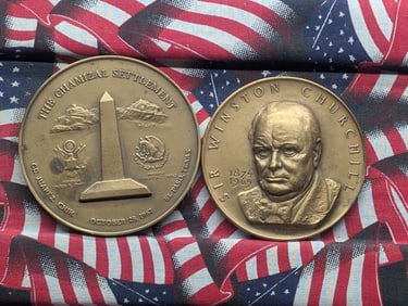Sir Winston Churchill & The Chamizal Settlement Commemorative Vintage Bronze Medals (2 PCS)