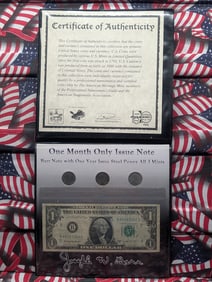 One Month Only Issue Note - Barr Note w/ One Year Issue Steel Wheat Cent Mint Mark Collection in