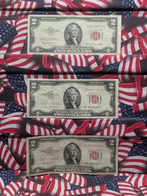 1953, (2) 53-A Series $2.00 RED SEAL Banknotes
