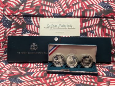 1994-P U.S. Veterans Commemorative Silver Dollars 3 Coin Set 90% Silver Coins