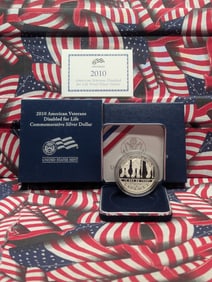 2010-W PROOF American Veterans Disabled for Life Commem Silver Dollar in OGP w/ COA