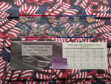 1996 P&D  US UNC Coin Set ( 10 Coins) with West Point Dime It has been put in a 2x2 Filp
