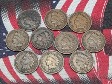(10) Indian Head Cents 1900, 1901,1902, (2) 1903, (2) 1904, 1905, 1906, 1907