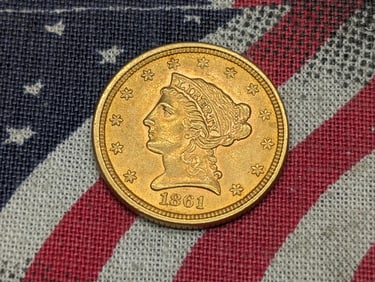 *AU+* 1861 Liberty Head $2.50 90% GOLD Quarter Eagle
