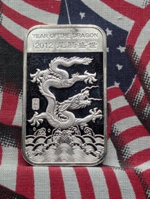 1 Oz. .999 FINE SILVER Year of the Dragon Designed Art Bar
