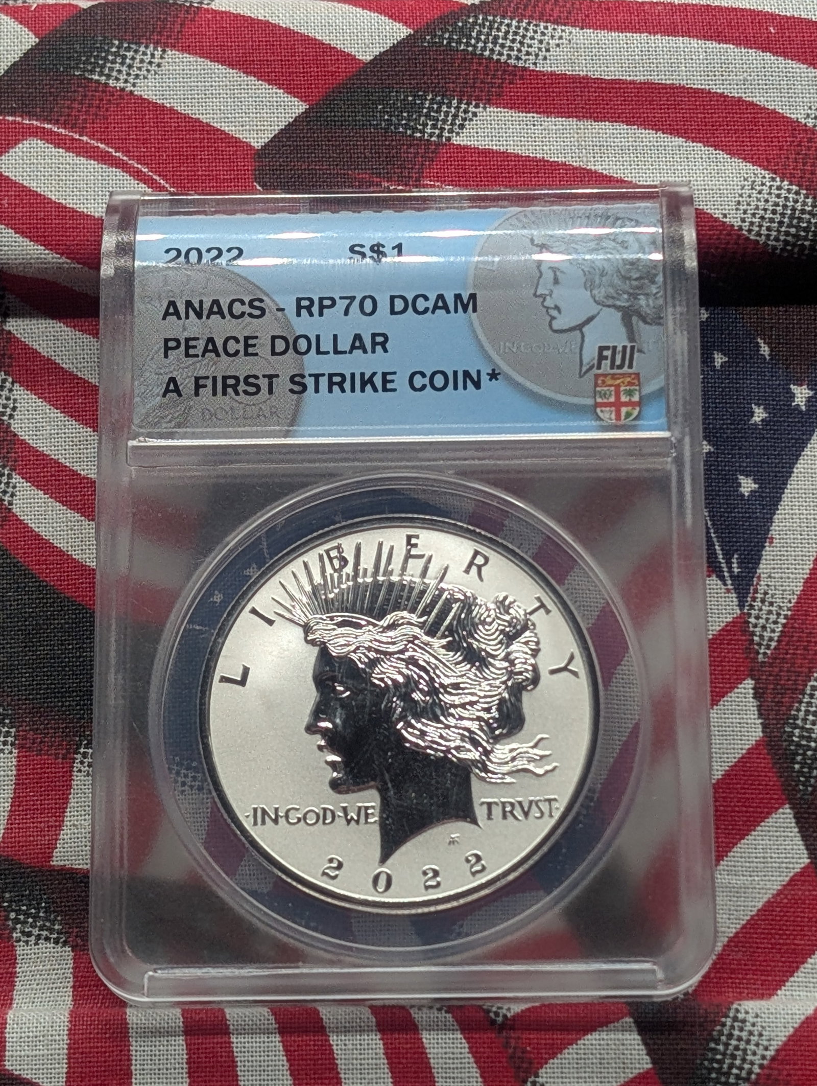2022 REVERSE PROOF Fiji - Peace Silver Dollar - ANACS Cert. RP70 DCAM *First Strike*: 2022 REVERSE PROOF Fiji - Peace Silver Dollar - ANACS Cert. RP70 DCAM *First Strike*