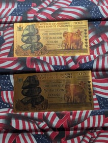 Lot of Two 24k Gold *LAYERED* 2008 Republic of Zimbabwe 100 Yottalillion Dollars Fantasy Notes