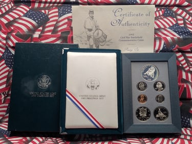 1995-S U.S. Mint Prestige Set in OGP w/ COA - Civil War Battlefield Commem Silver Dollar