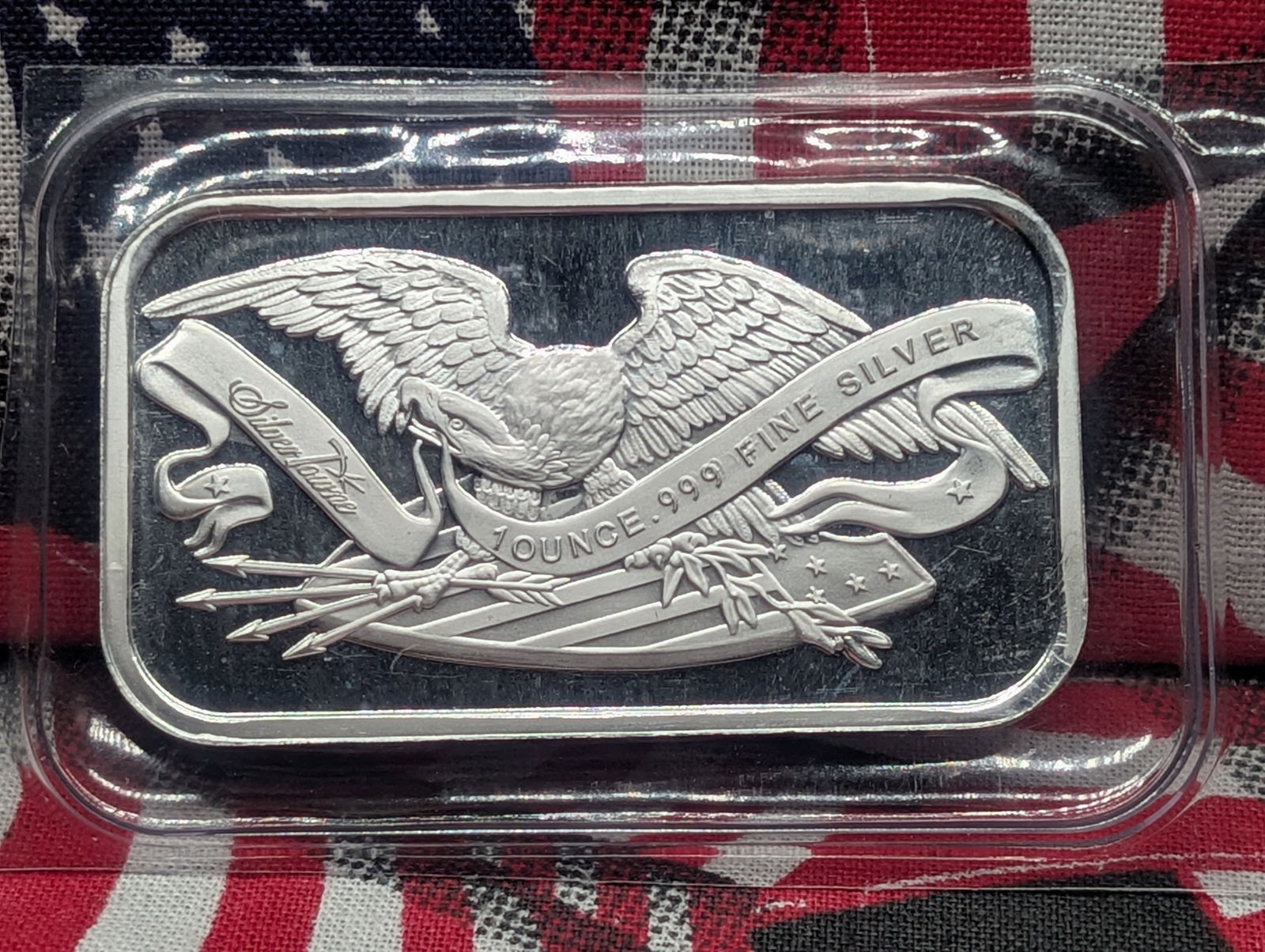 1 Oz. .999 FINE SILVER Eagle Standing on Shield Designed Art Bar Sealed in Plastic: 1 Oz. .999 FINE SILVER Eagle Standing on Shield Designed Art Bar Sealed in Plastic