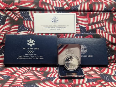 2002-P PROOF Olympic Winter Games Commem Silver Dollar in OGP w/ COA