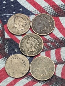 Lot of 5 Various Dated Copper Nickel Indian Head Cents