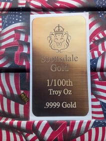 1/100th Oz. .9999 FINE GOLD Scottsdale Mint Designed Miniature Art Bar