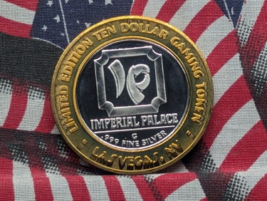 Limited Edition .999 FINE SILVER (Center) Imperial Palace Casino $10 Gaming Token in Capsule