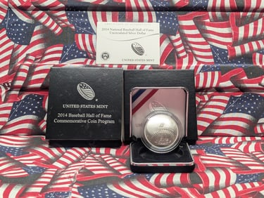 2014-P UNC Baseball Hall of Fame Commem Silver Dollar in OGP w/ COA
