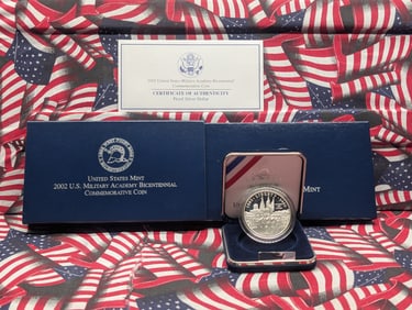 2002-W PROOF U.S. Military Academy Bicentennial Commem Silver Dollar in OGP w/ COA