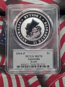 1 Oz. .999 FINE SILVER 2016-P Australia $1 Koala - PCGS MS70 w/ PCGS Founder David Hall's Signature