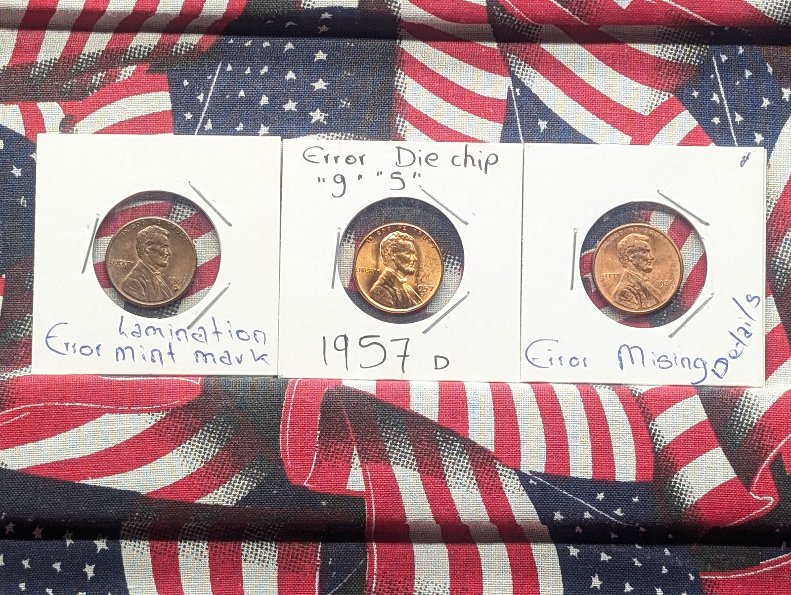 (3) Lincoln Pennies with error s 1 957-D, 1986-D1989-P (1 of 3)