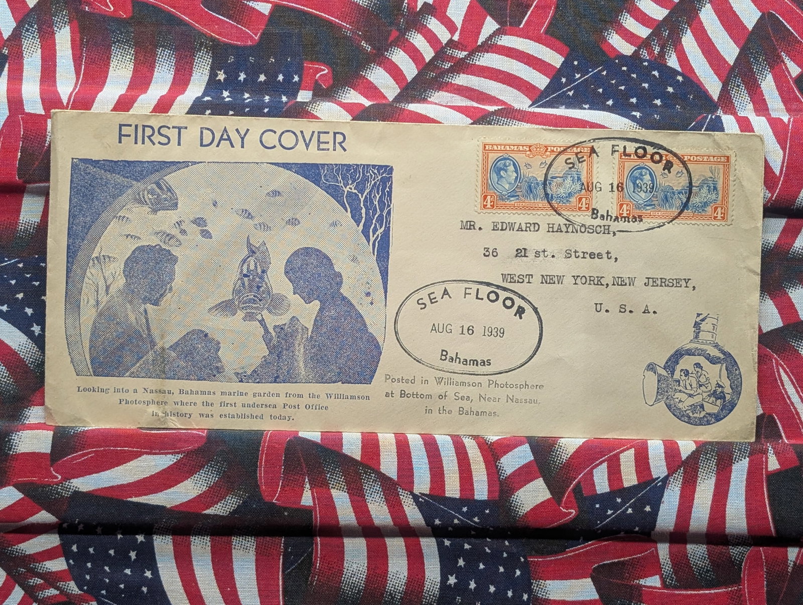 Sea Floor, Bahamas August 16, 1939 First Day cover, Underwater Post Office-Scarce: Sea Floor, Bahamas August 16, 1939 First Day cover, Underwater Post Office-Scarce