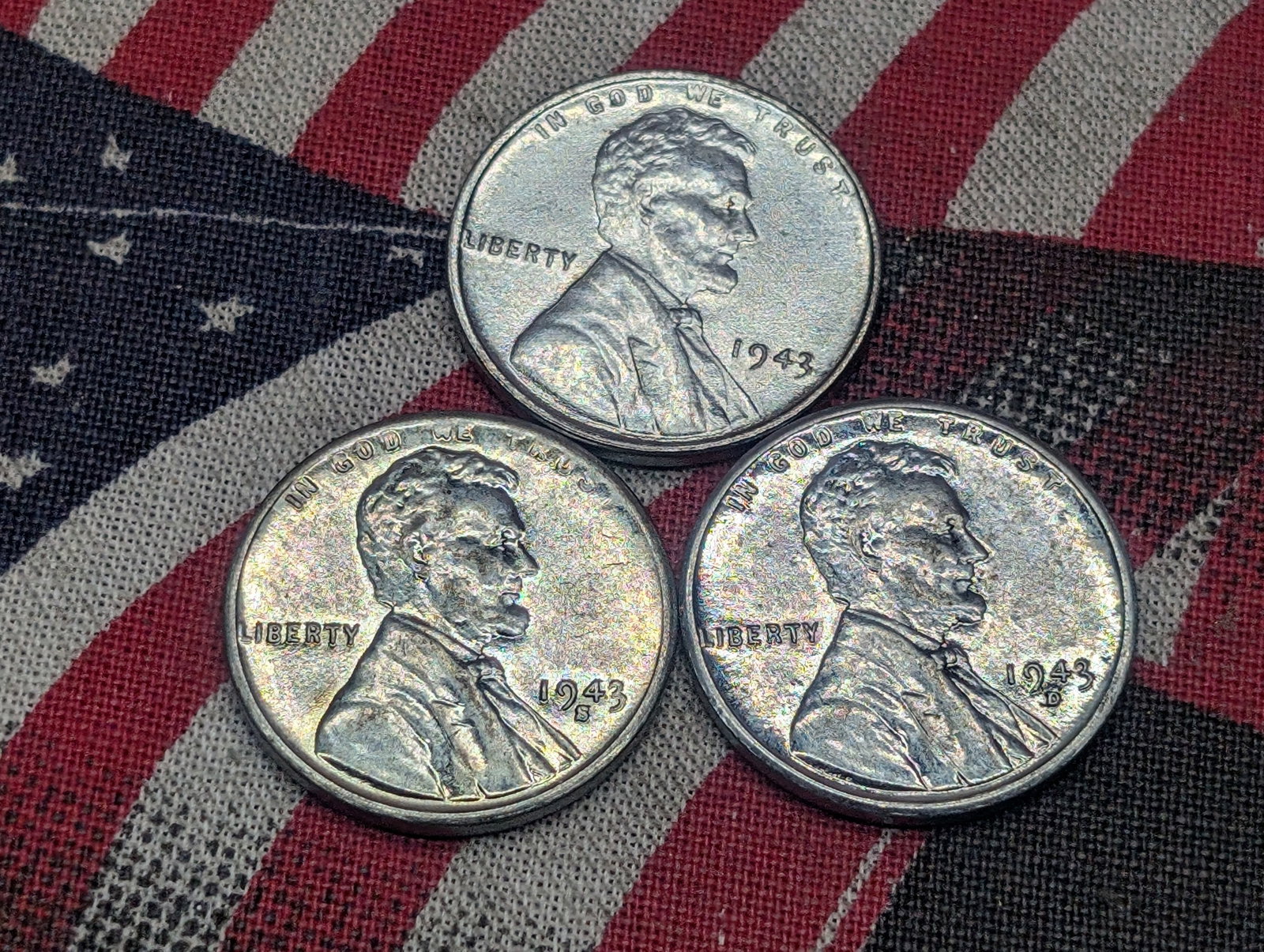 1943- P,D.S Steel Penny- UNC: 1943- P,D.S Steel Penny- UNC