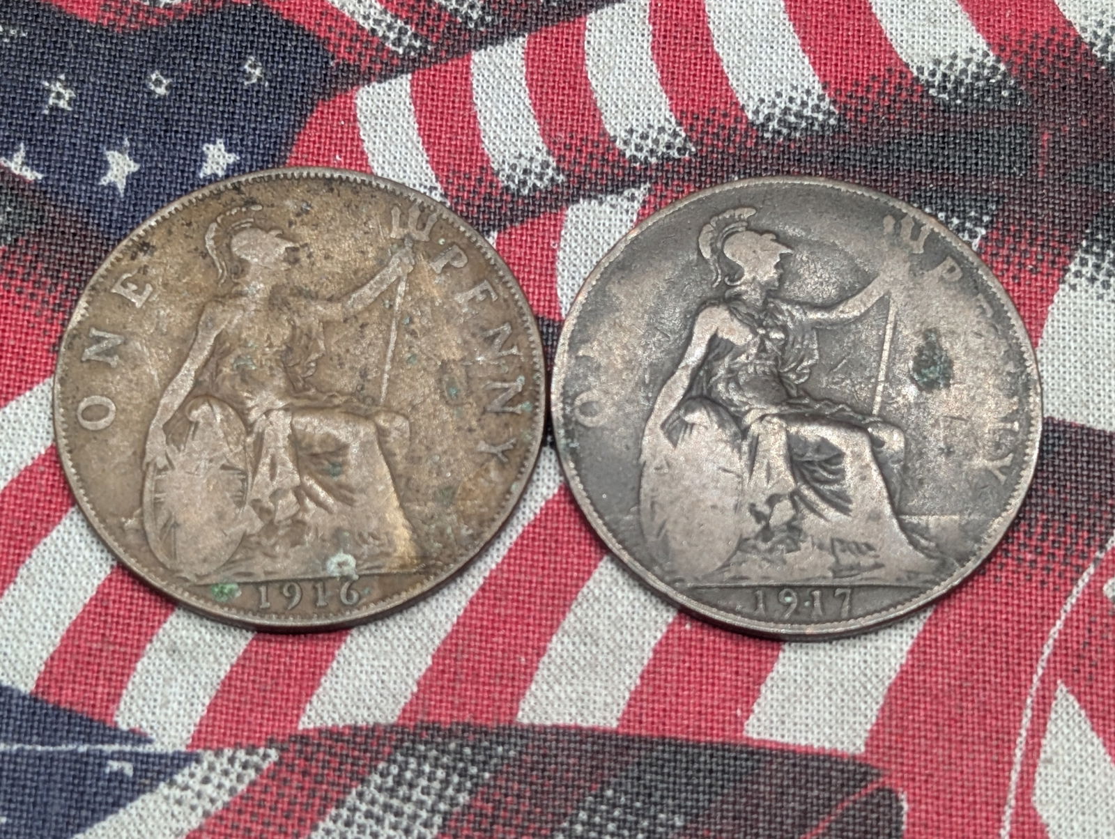 1916 & 1917 Great Britian King George V Pennies: 1916 & 1917 Great Britian King George V Pennies