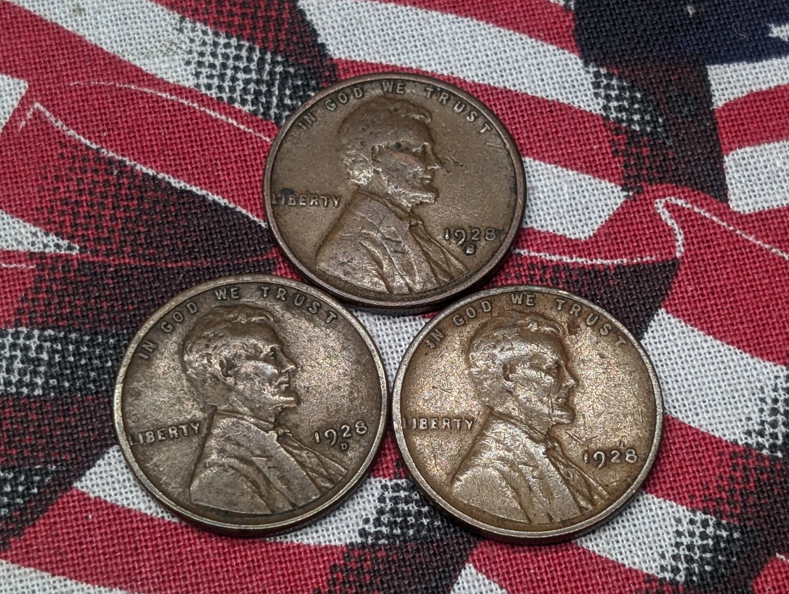 (3) Lincoln Pennies 1928, 1928 D, 1928 S: (3) Lincoln Pennies 1928, 1928 D, 1928 S