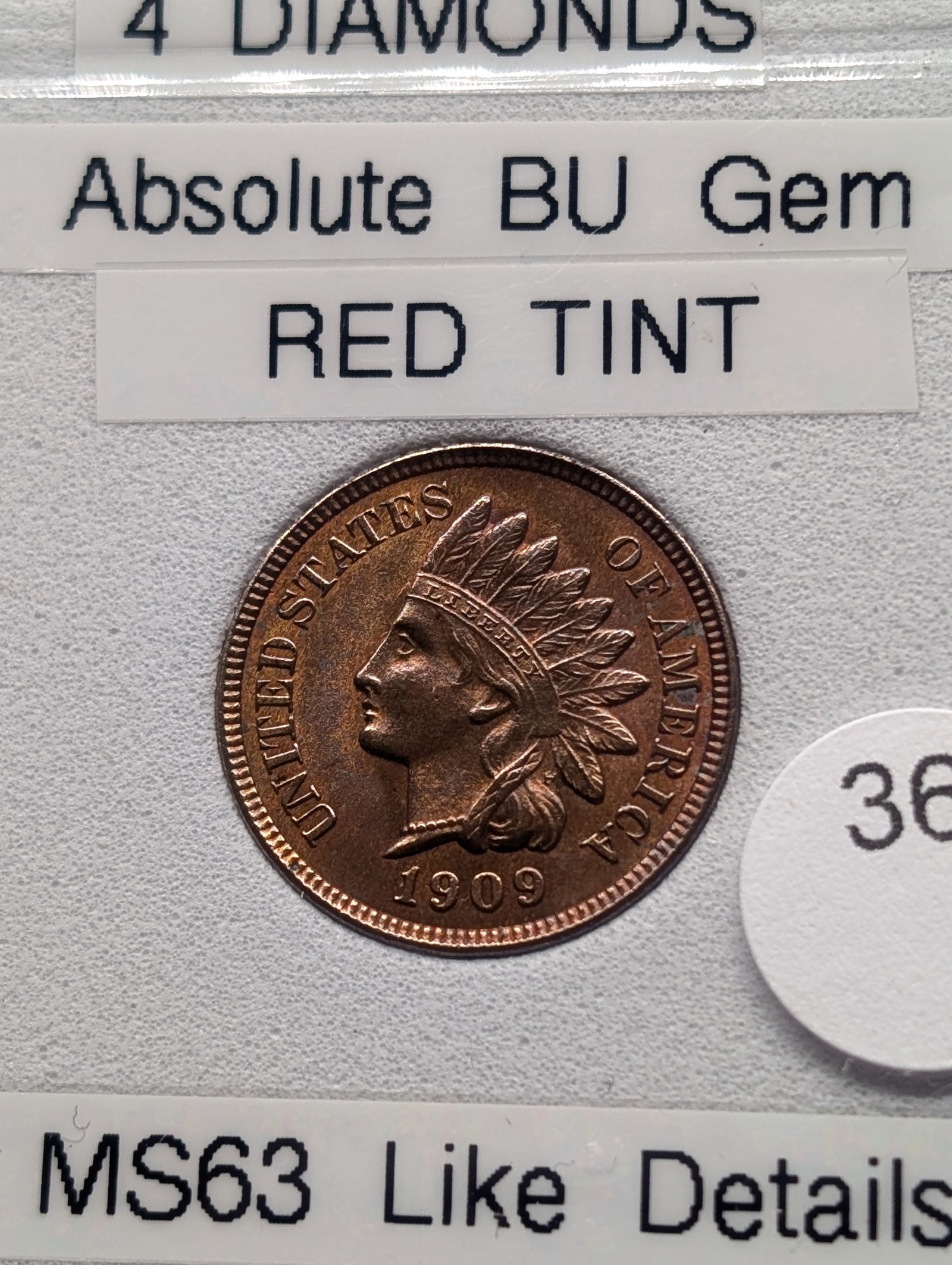 1909  Indian Head Cent , Full Liberty, 4 Diamonds, Red Tint, ABSOLUTE GEM (1 of 4)