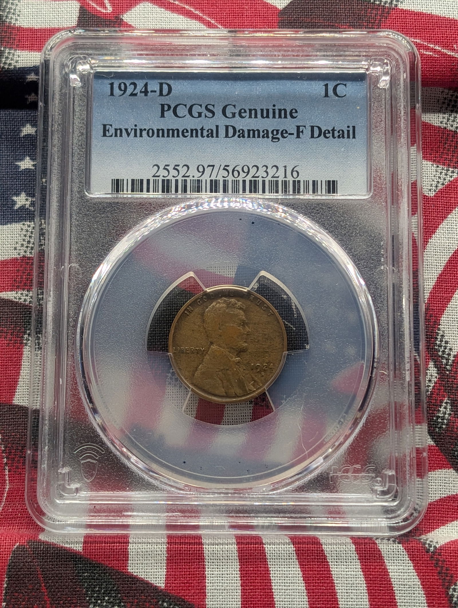 1924-D Lincoln Wheat Cent, PCGS Genuine Environmental Damage-F Detail (1 of 4)