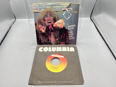 Two (2) 7-inch 45 rpm lot - Twisted Sister: I Wanna Rock/The Kids Are Back (1984), picture sleeve;