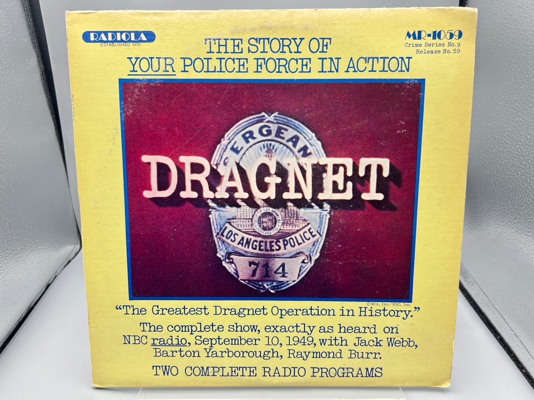 1975 Dragnet Starring Jack Webb Reissue Vinyl Album - MR-1059: 1975 Dragnet Starring Jack Webb Reissue Vinyl Album - MR-1059 - Records are untested by auction house for play quality. All items are sold as is.