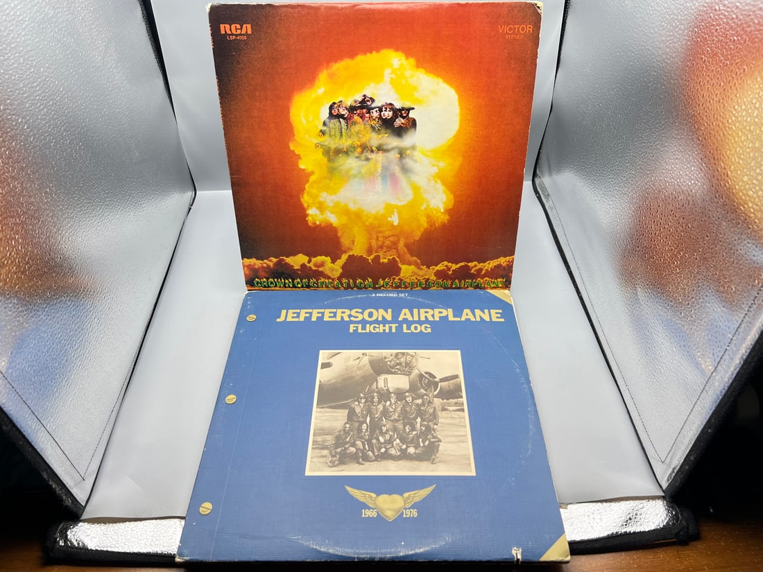 Jefferson Airplane (2 LP Lot): Crown of Creation (1968) ; and Flight Log (1977), gatefold, 2 LPs,: Jefferson Airplane (2 LP Lot): Crown of Creation (1968) ; and Flight Log (1977), gatefold, 2 LPs, textured cover - Records are untested by auction house for play quality. All items are sold as is.