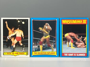 Lot of (3) 1985-87 Topps WWF Wrestling Trading Cards -Hulk Hogan, Andre the Giant