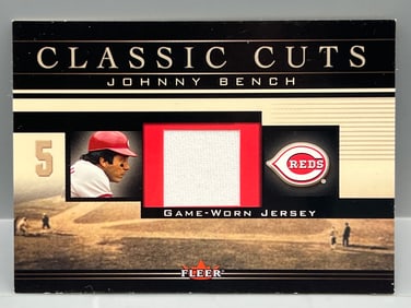 2002 Fleer Classic Cuts Johnny Bench Game Used Jersey Relic