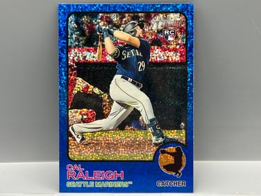 2022 Topps Heritage Chrome Cal Raleigh Blue Sparkle Refractor RC #367