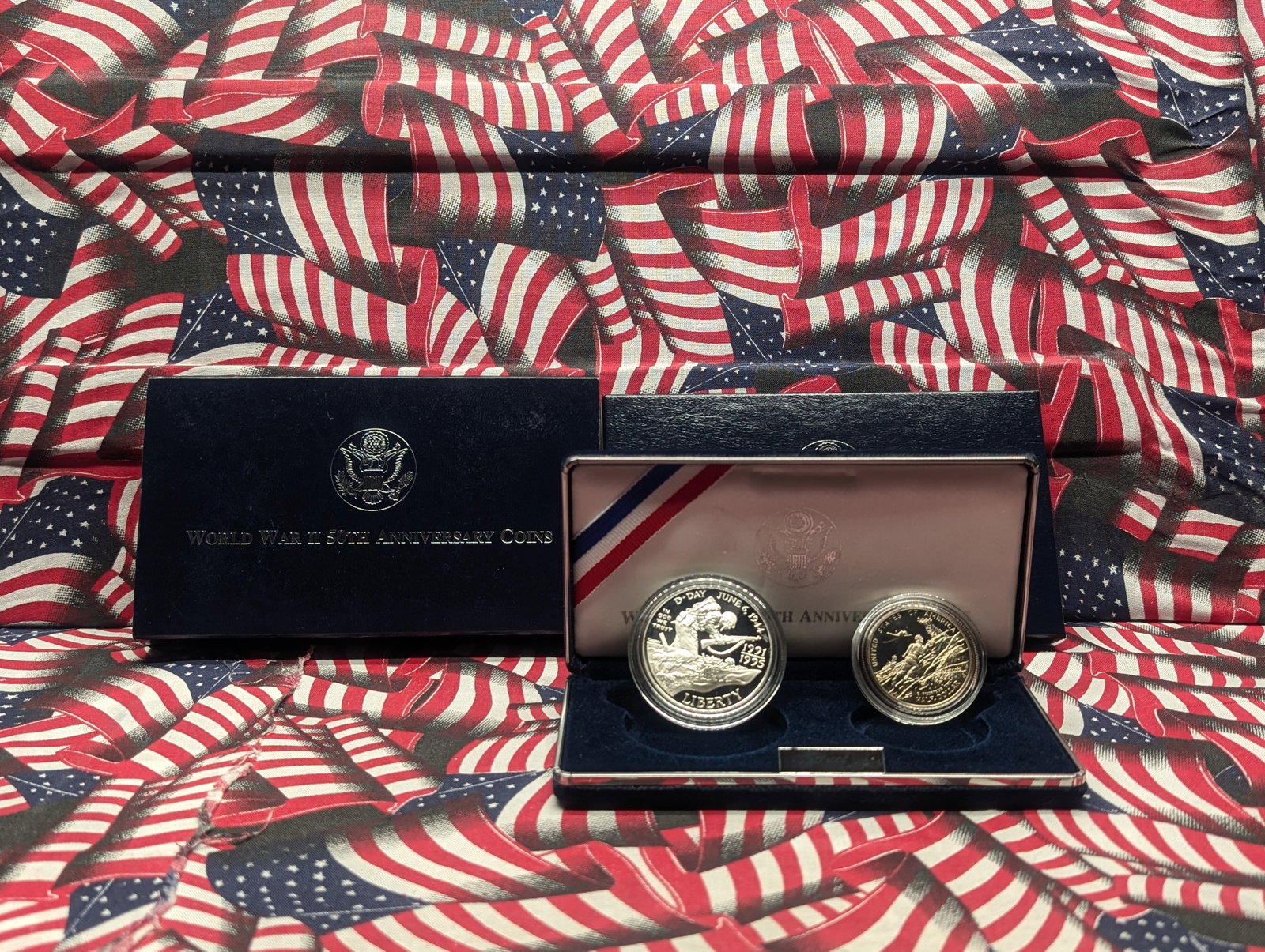 1991-1995-P&W PROOF WWII 50th Anniv. Commemorative 2-Coin Set in OGP: 1991-1995-P&W PROOF WWII 50th Anniv. Commemorative 2-Coin Set in OGP