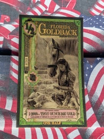 1/2000th Troy Oz. 24k PURE GOLD 2025 1/2 Dollar Florida Goldback