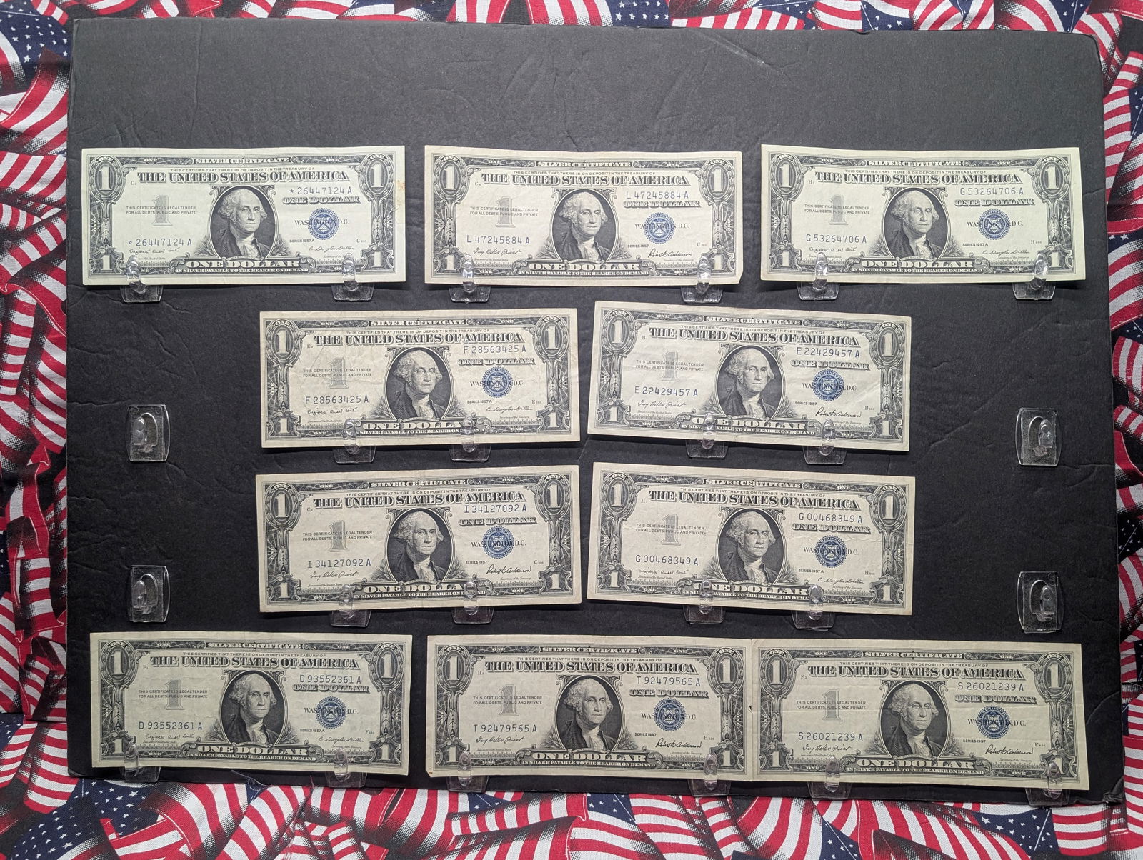 Lot of Ten Various 1957 Series $1.00 Silver Certificates Including One 1957-A Star Note, (5) 1957 & (1 of 5)