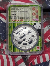 30 Grams .999 FINE SILVER 2022 China 10 Yuan Panda - NGC MS70 *40th Anniv.*