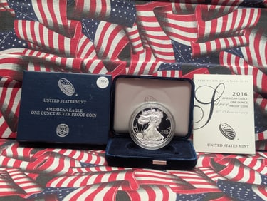 2016-W Proof American Silver Eagle, One Troy Ounce 99.9% Silver, In OGP With COA