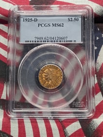1925-D Indian Head $2.50 .900 GOLD Quarter Eagle - PCGS MS62