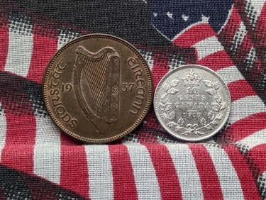 1919 Canada 10 Silver Cents *AU/UNC* & 1937 Ireland 1/2 Phingin (2 PCS)