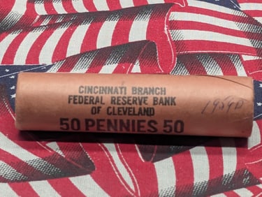 Unopened Roll Of 1959-D Lincoln Memorial Cents, First Year, Red BU