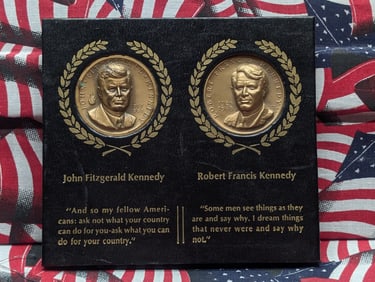 John Fitzgerald Kennedy & Robert Francis Kennedy Commemorative Bronze Medals in Display