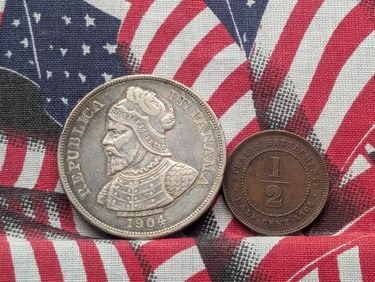 1904 Panama 50 Silver Centesimos & 1908 Straits Settlement 1/2 Cent *VF* (2 PCS)