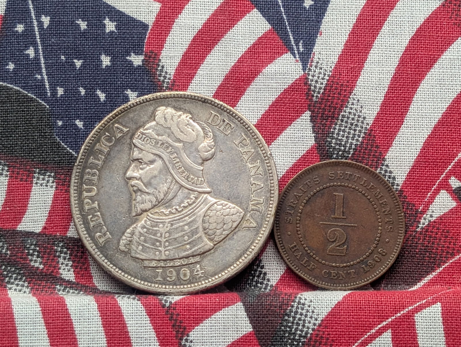 1904 Panama 50 Silver Centesimos & 1908 Straits Settlement 1/2 Cent *VF* (2 PCS) (1 of 2)