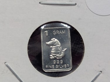 Silver Bar w/Alligator, .999 Fine Silver Bar, One Gram.
