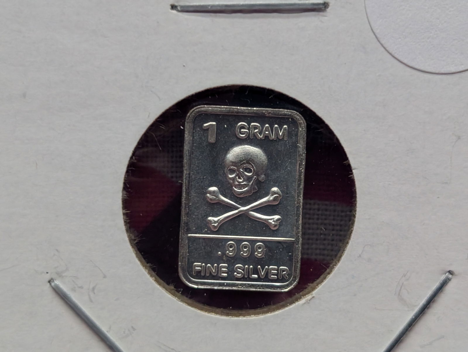 Silver Bar with Skull & Crossbones,  .999 Fine Silver, One Gram (1 of 3)