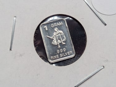 Silver Bar with a Knight, .999 Fine Silver, One Gram